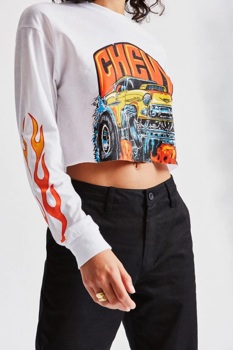 55 Heavy L/S Crop Tee - El Camino White