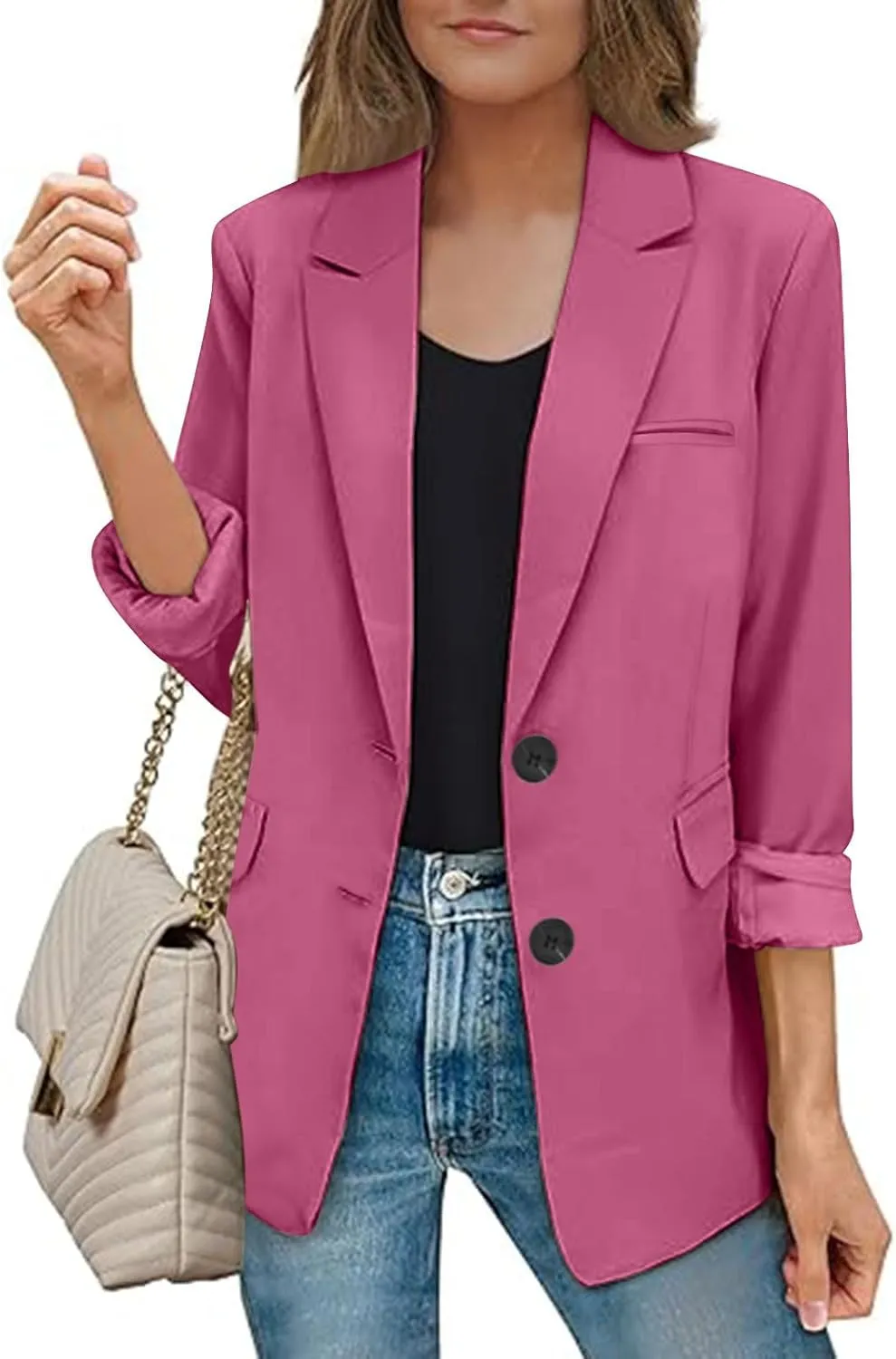 Blazers for Women Business Button Down Long Sleeve Fall Jackets for Women 2024 Dressy Fall Clothes for Women 2024