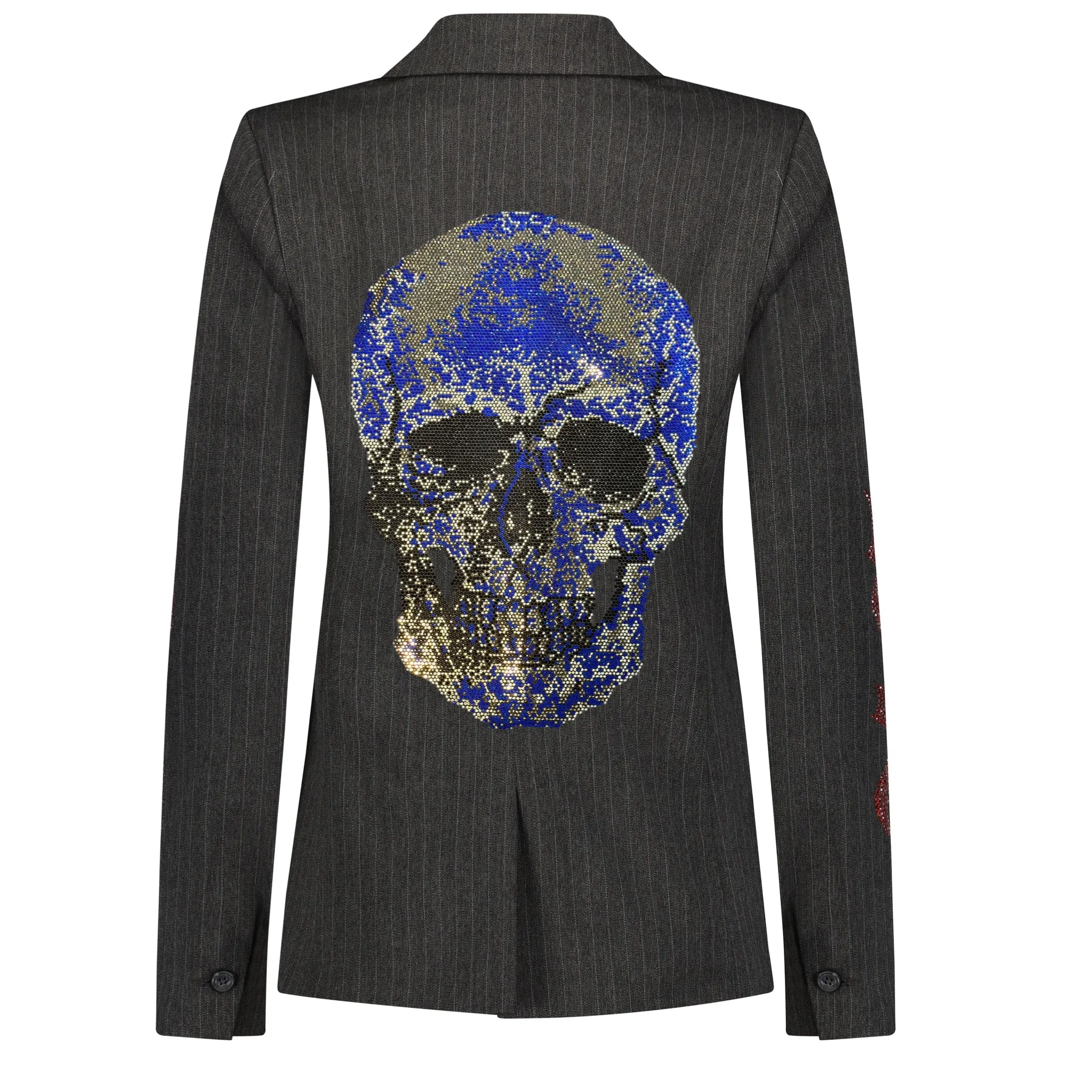 Blue Crystals Skull Pinstripe Blazer