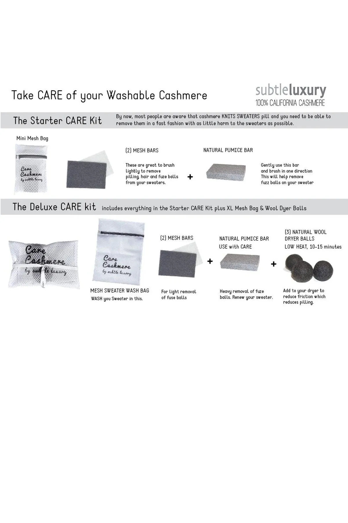 Cashmere Care Kits for Washable Cashmere