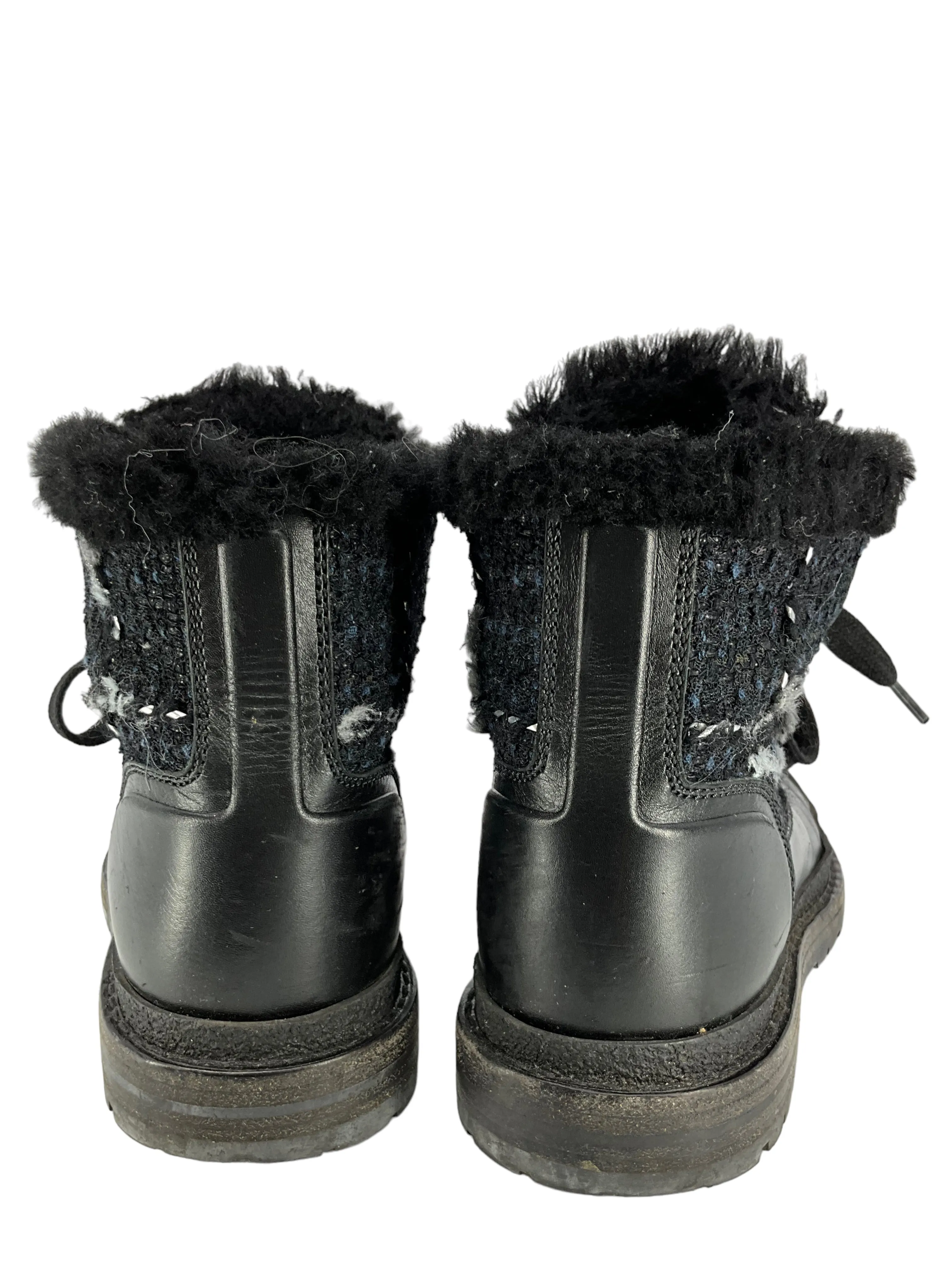 Chanel 16B Tweed Lace Up Boots Size 6.5