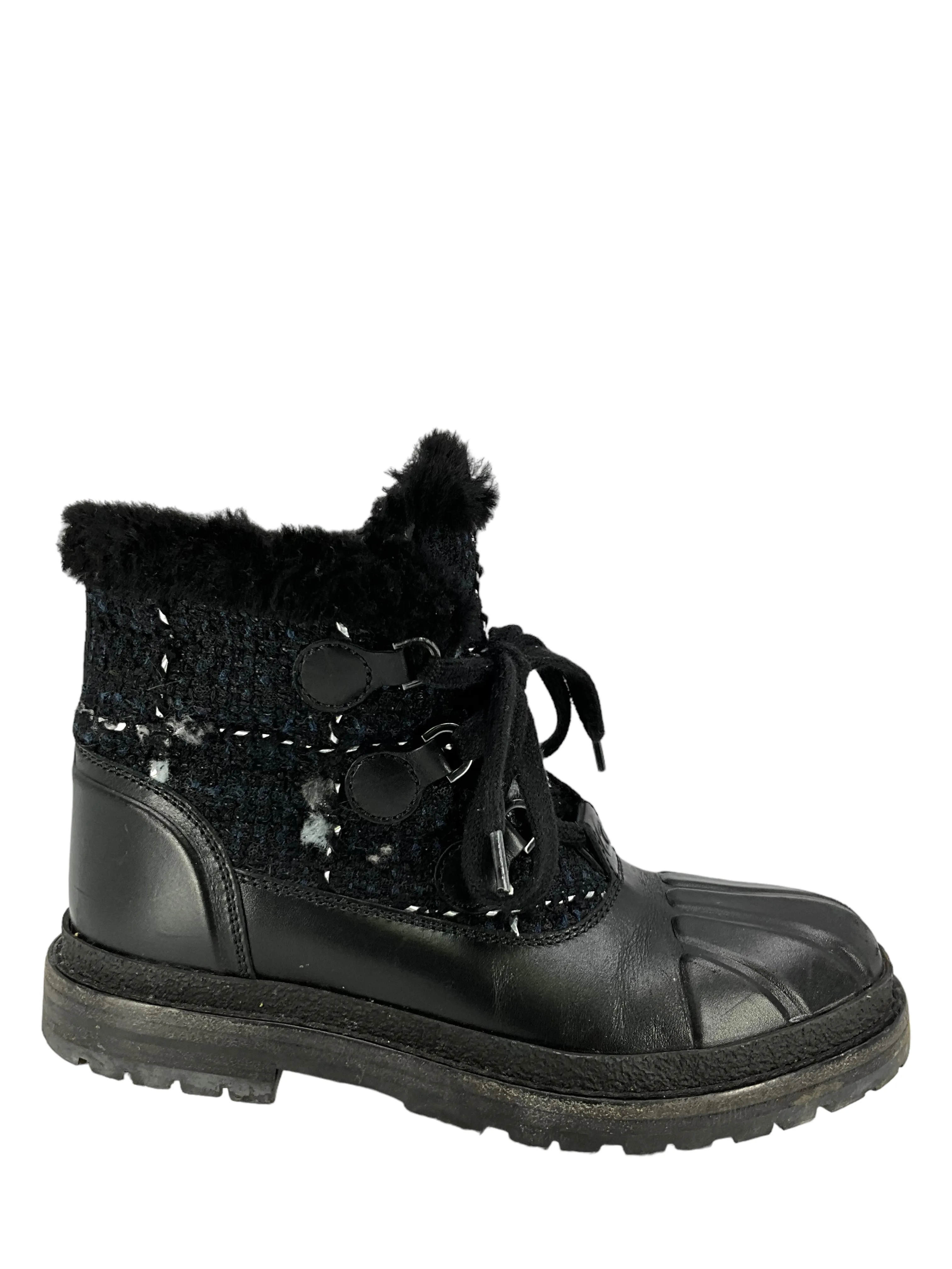 Chanel 16B Tweed Lace Up Boots Size 6.5