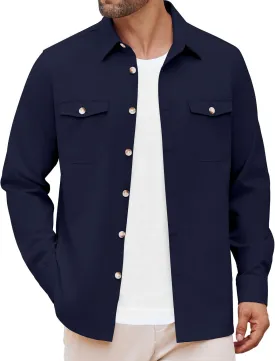 COOFANDY Men's Casual Shirt Jacket Linen Button Down Shirt Long Sleeve Lightweight Shacket with Pockets