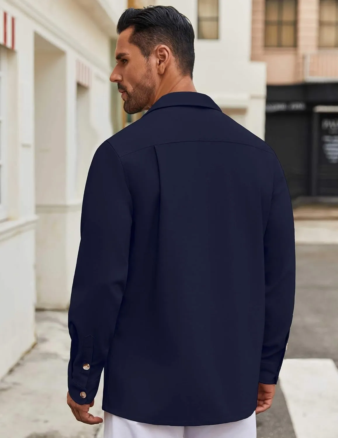 COOFANDY Men's Casual Shirt Jacket Linen Button Down Shirt Long Sleeve Lightweight Shacket with Pockets
