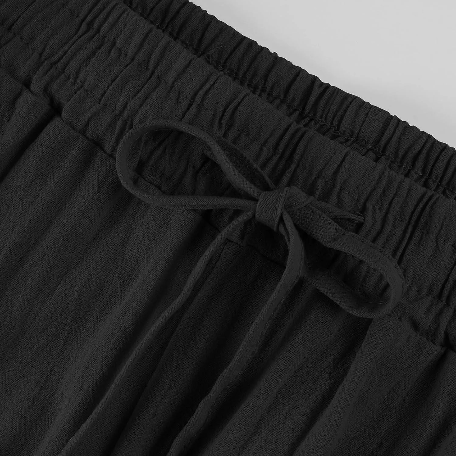 Cropped Linen Pants Women Plus Size Drawstring Elastic High Waisted Joggers Lightweight Summer Ankle Pants w/Pockets