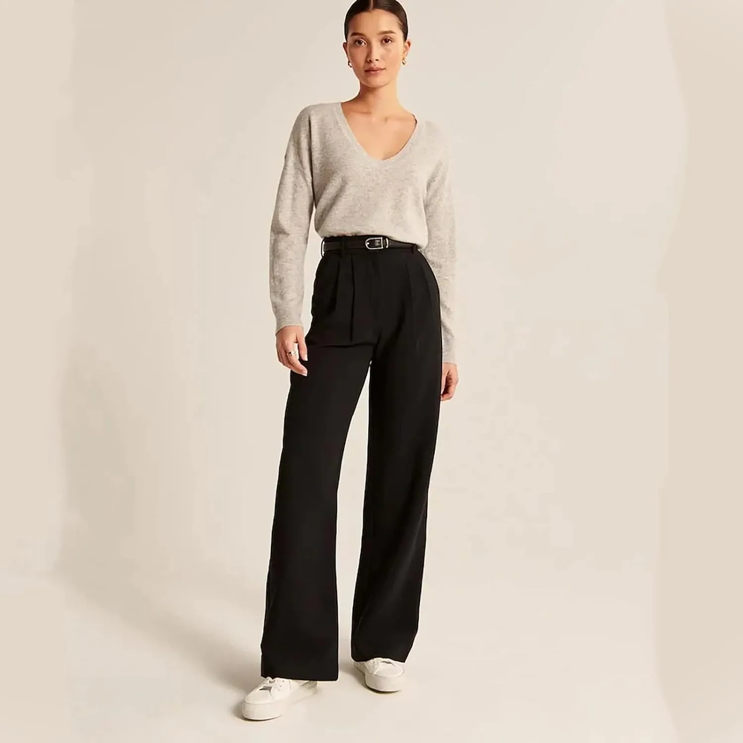 Daisy Grace Wide Leg Trousers, Daisy Grace Trousers Igh Elastic Black Wide-Leg Tailored Business Casual Pants