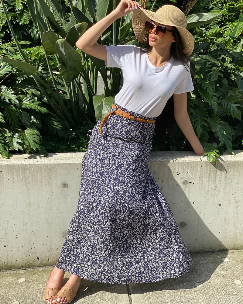 Floral A-Line Skirt With Belt