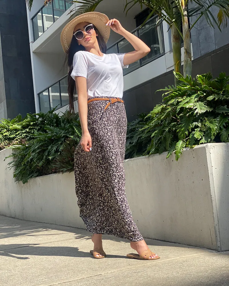Floral A-Line Skirt With Belt