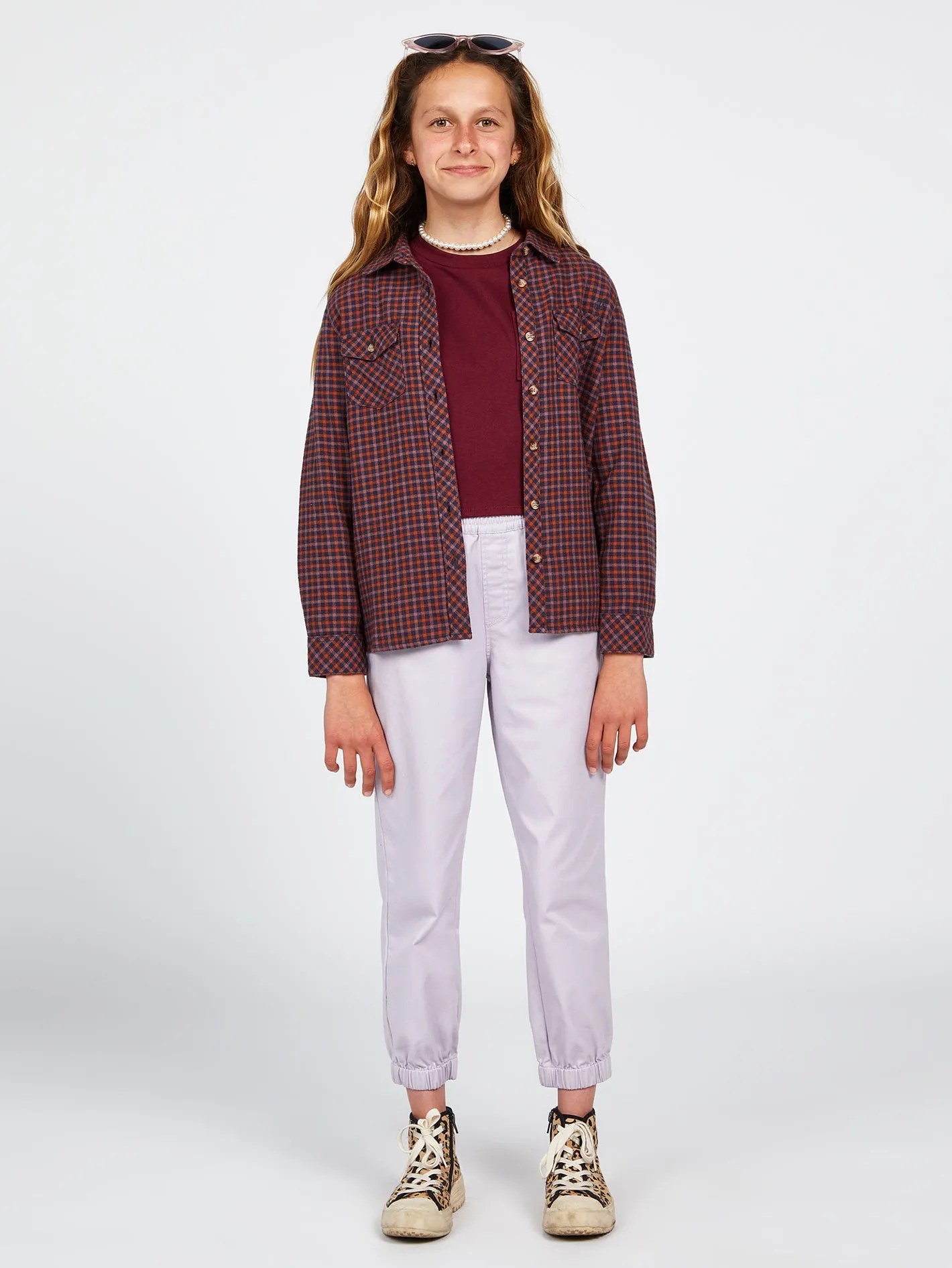 Girls Getting Rad Plaid Long Sleeve Shirt - Midnight Blue