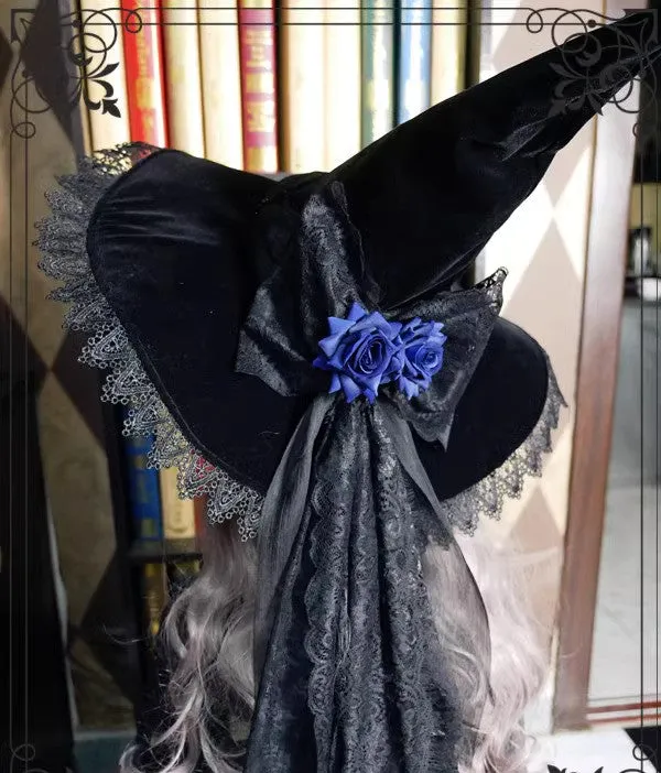 Handmade Witch Hat with Rose Decor