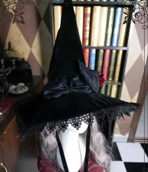 Handmade Witch Hat with Rose Decor