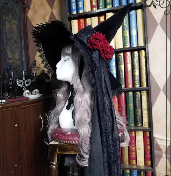 Handmade Witch Hat with Rose Decor