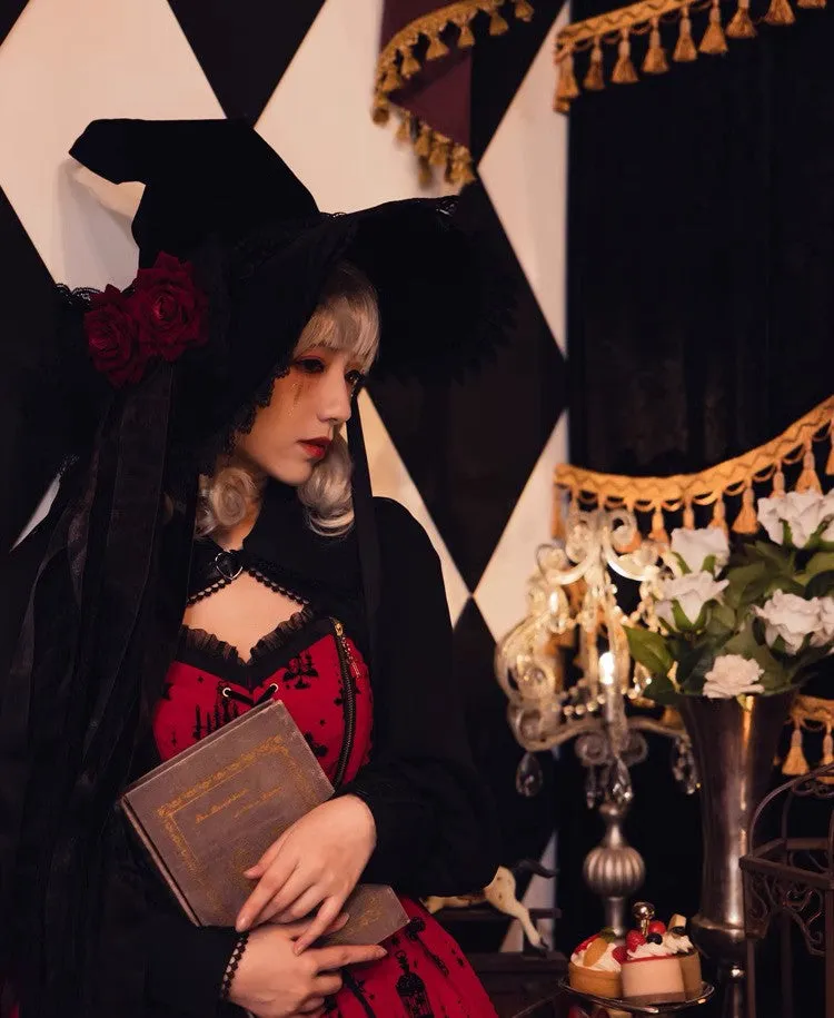 Handmade Witch Hat with Rose Decor