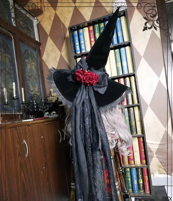 Handmade Witch Hat with Rose Decor