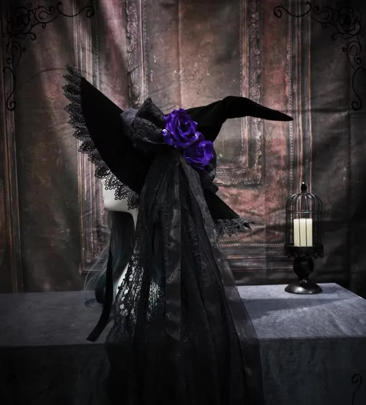Handmade Witch Hat with Rose Decor