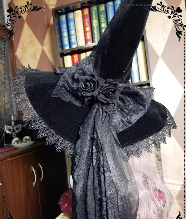 Handmade Witch Hat with Rose Decor