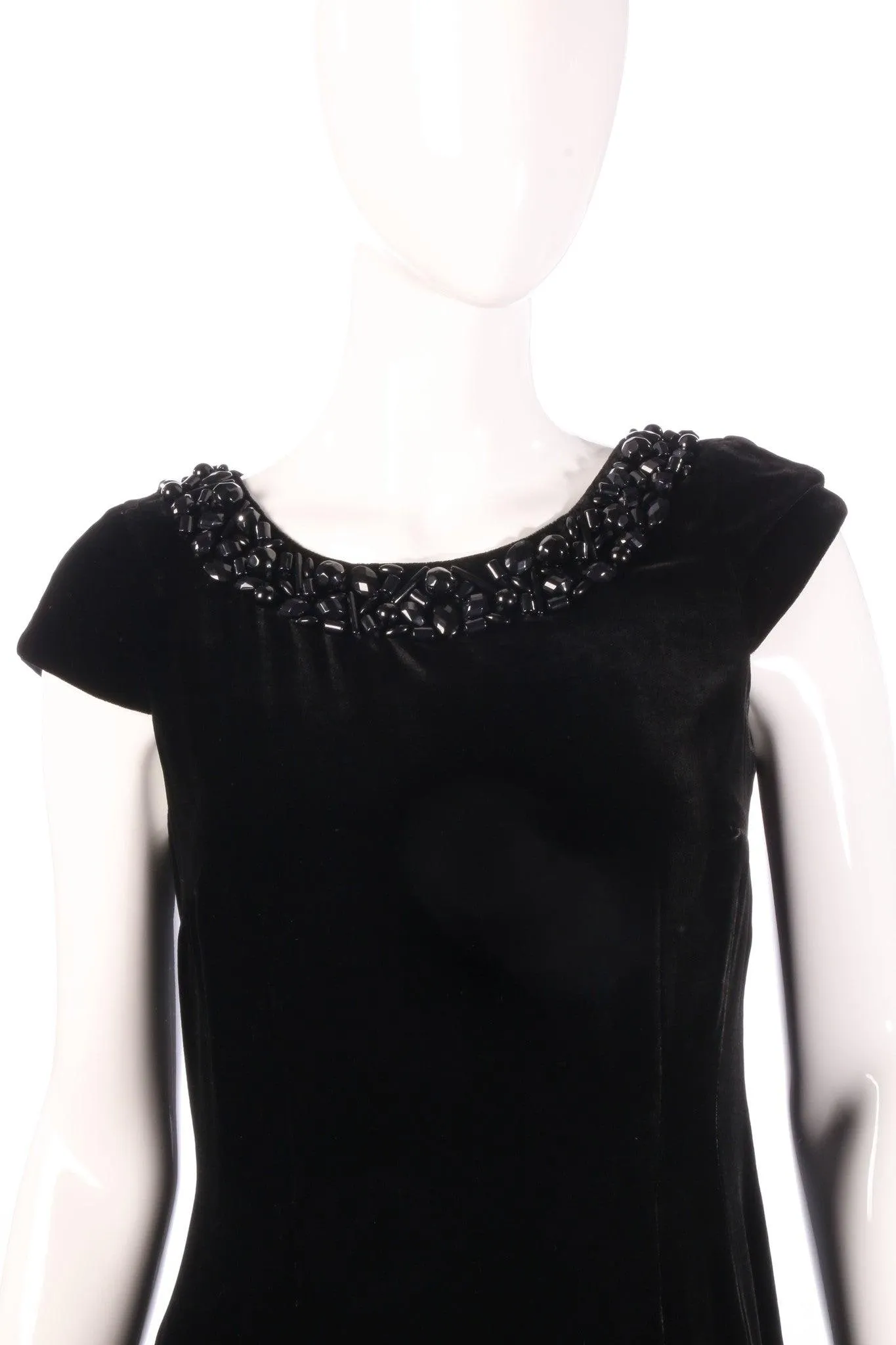 Hobbs Black Velvet Sleeveless Dress with Beaded Neckline Size 10