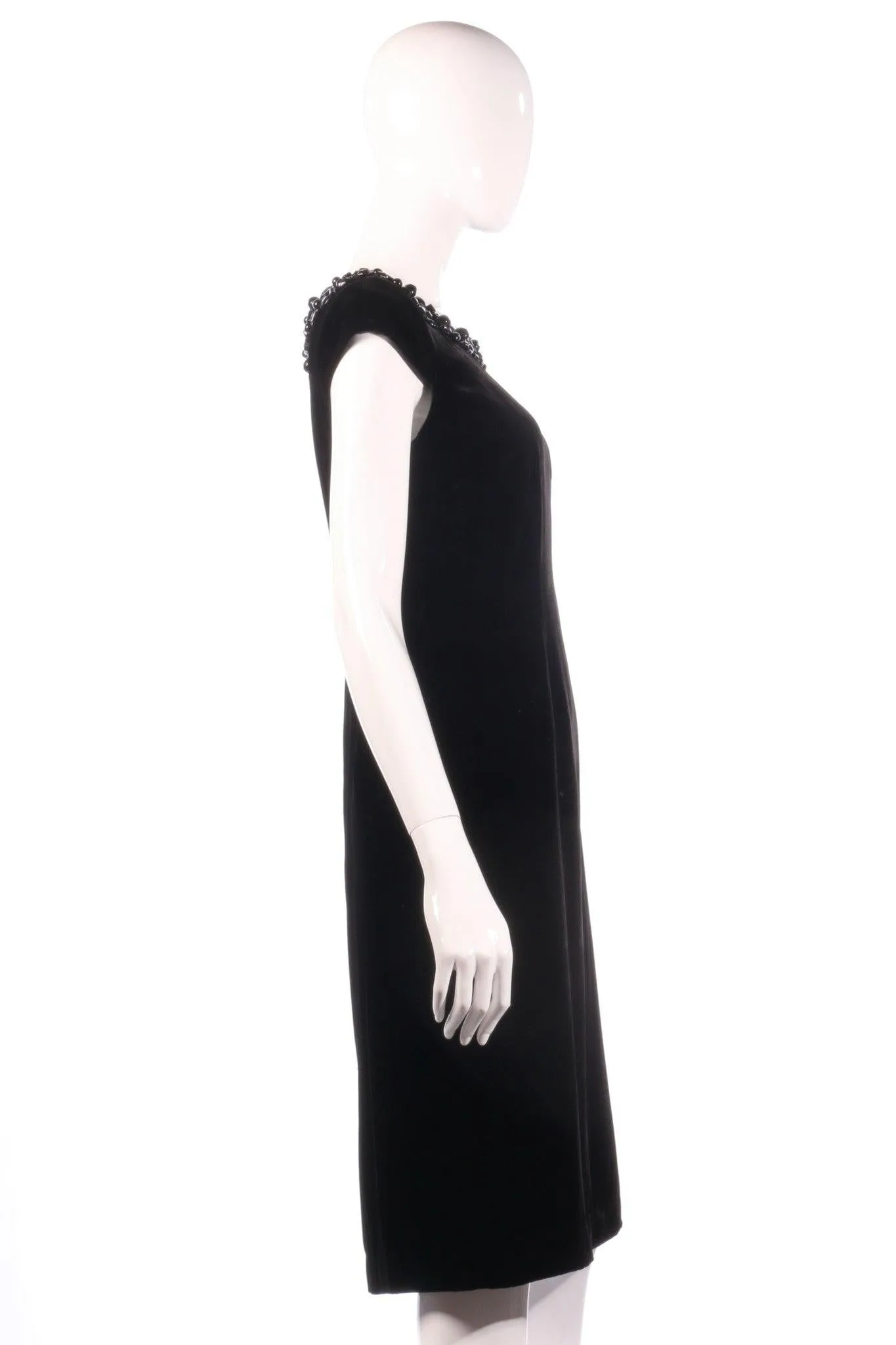 Hobbs Black Velvet Sleeveless Dress with Beaded Neckline Size 10