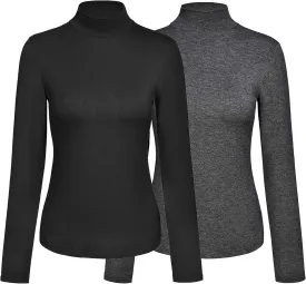 Kindcall Womens Slim Fitted Mock Turtleneck Tops Long Sleeve Lightweight Base Layer Shirts