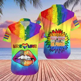 LGBT Aloha Hawaiian Shirts For Summer, Sunflower Lips Aloha Hawaiian Shirts For Men - Love Is Love Keep Calm & Be Proud