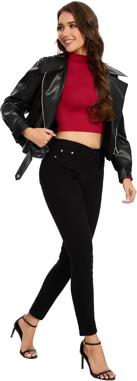 MadHeart Womens Long Sleeve Crop Tops Slim Fit Cropped Mock Neck Base Layer Shirts
