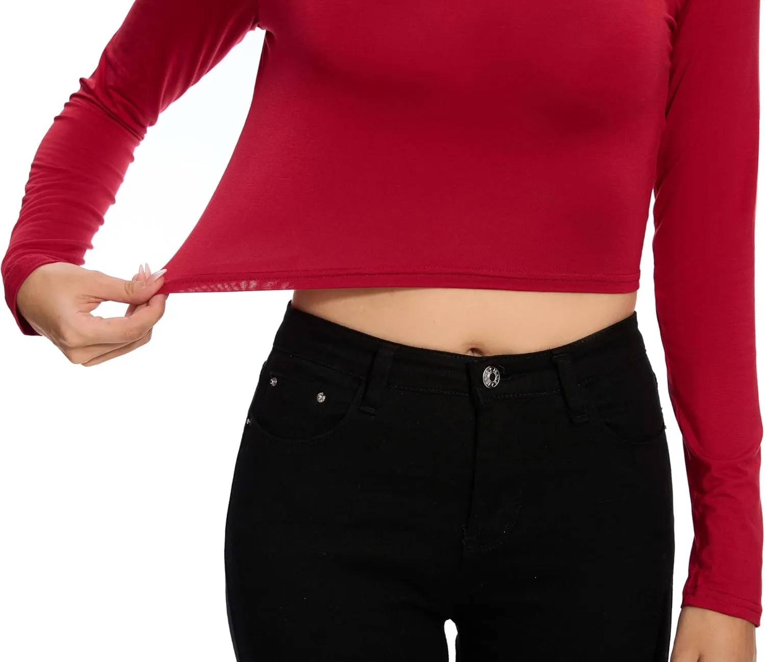 MadHeart Womens Long Sleeve Crop Tops Slim Fit Cropped Mock Neck Base Layer Shirts