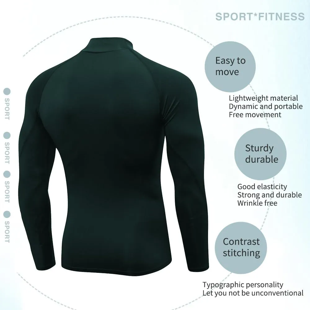 Men's Athletic Compression Shirts Long Sleeve Workout T-Shirt Mock Turtleneck Base Layer Undershirt Tops