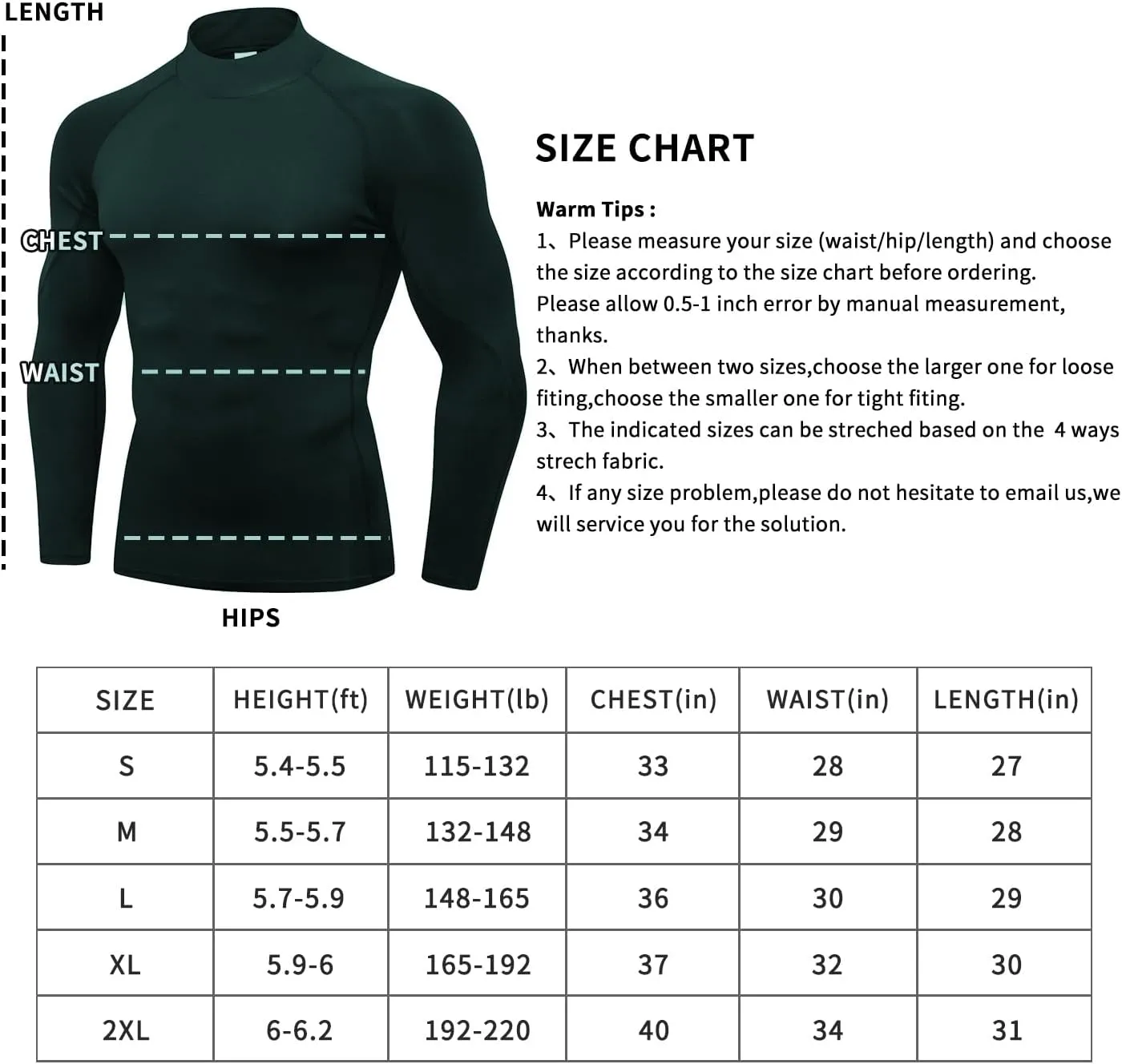 Men's Athletic Compression Shirts Long Sleeve Workout T-Shirt Mock Turtleneck Base Layer Undershirt Tops