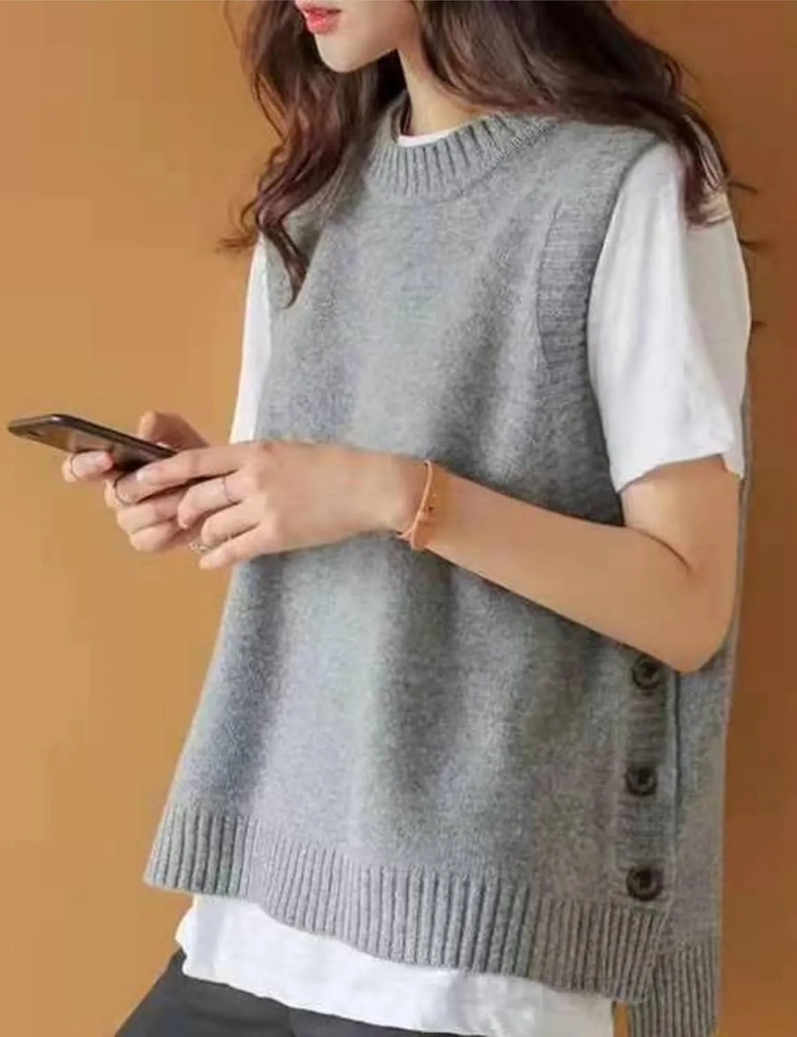 Mingzhu Women's Sleeveless Sweater Vest Round Neck Loose Ribbed Kint Pullover Tops