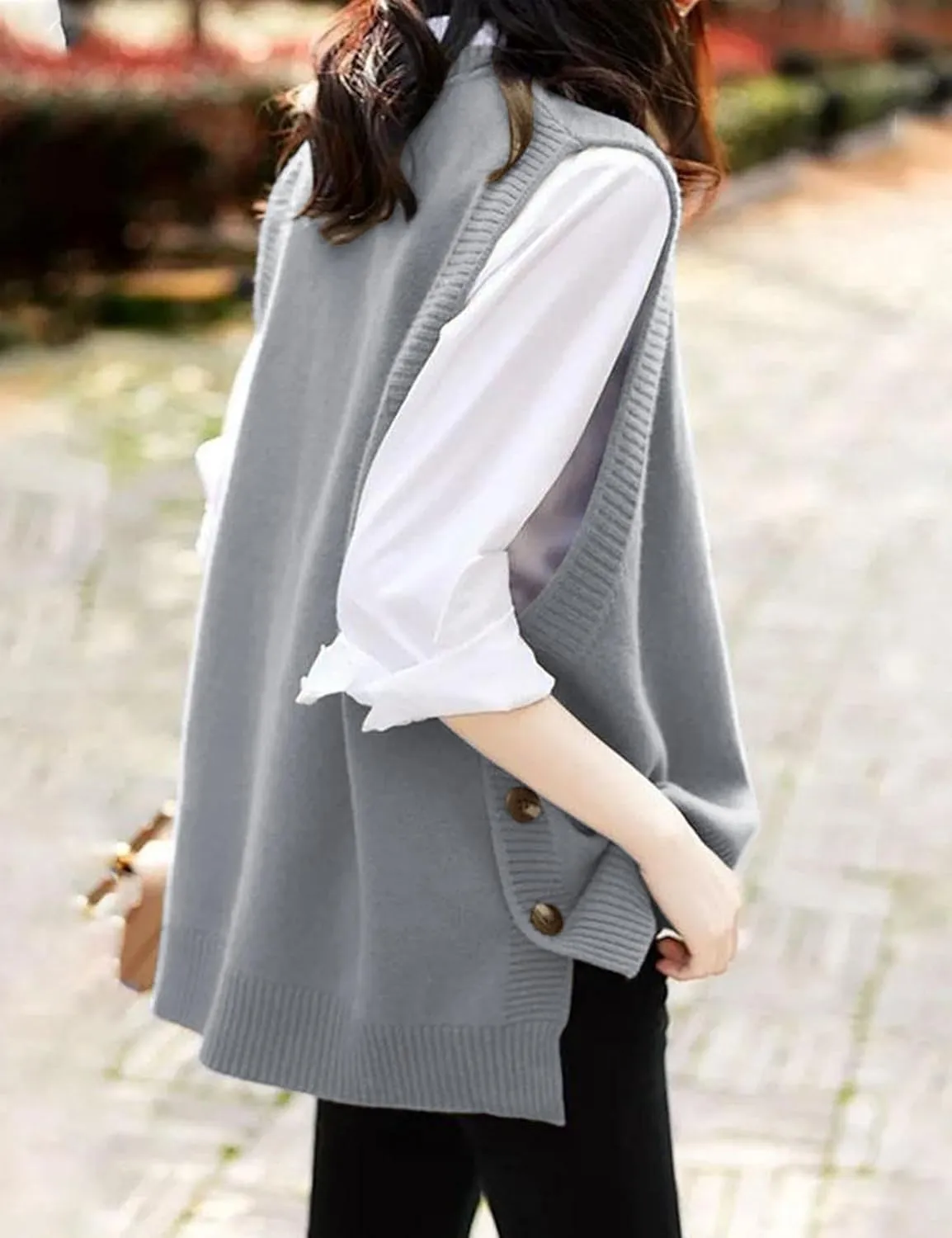 Mingzhu Women's Sleeveless Sweater Vest Round Neck Loose Ribbed Kint Pullover Tops