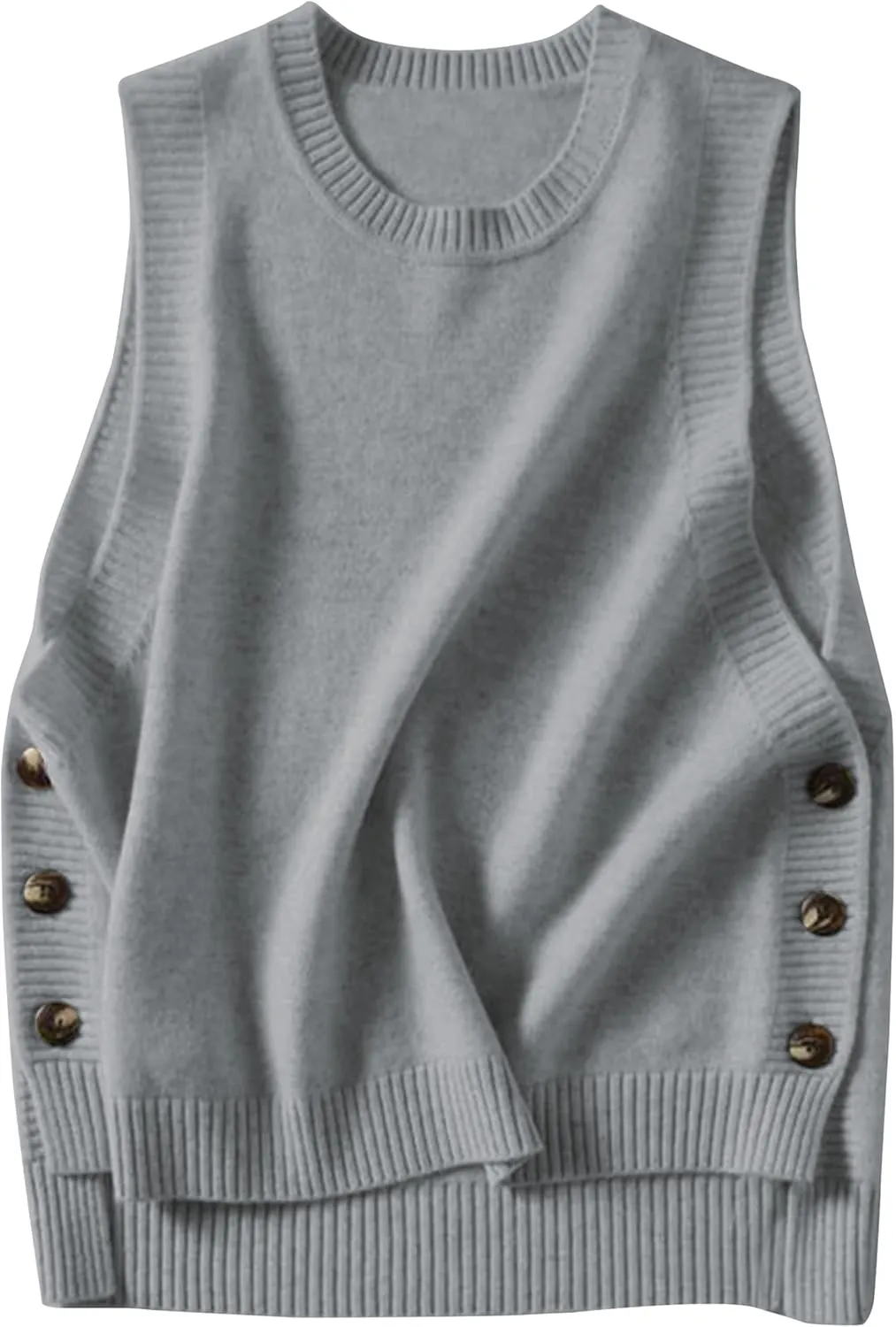 Mingzhu Women's Sleeveless Sweater Vest Round Neck Loose Ribbed Kint Pullover Tops