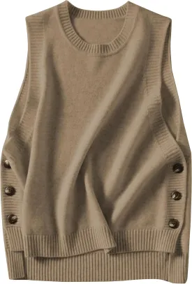 Mingzhu Women's Sleeveless Sweater Vest Round Neck Loose Ribbed Kint Pullover Tops