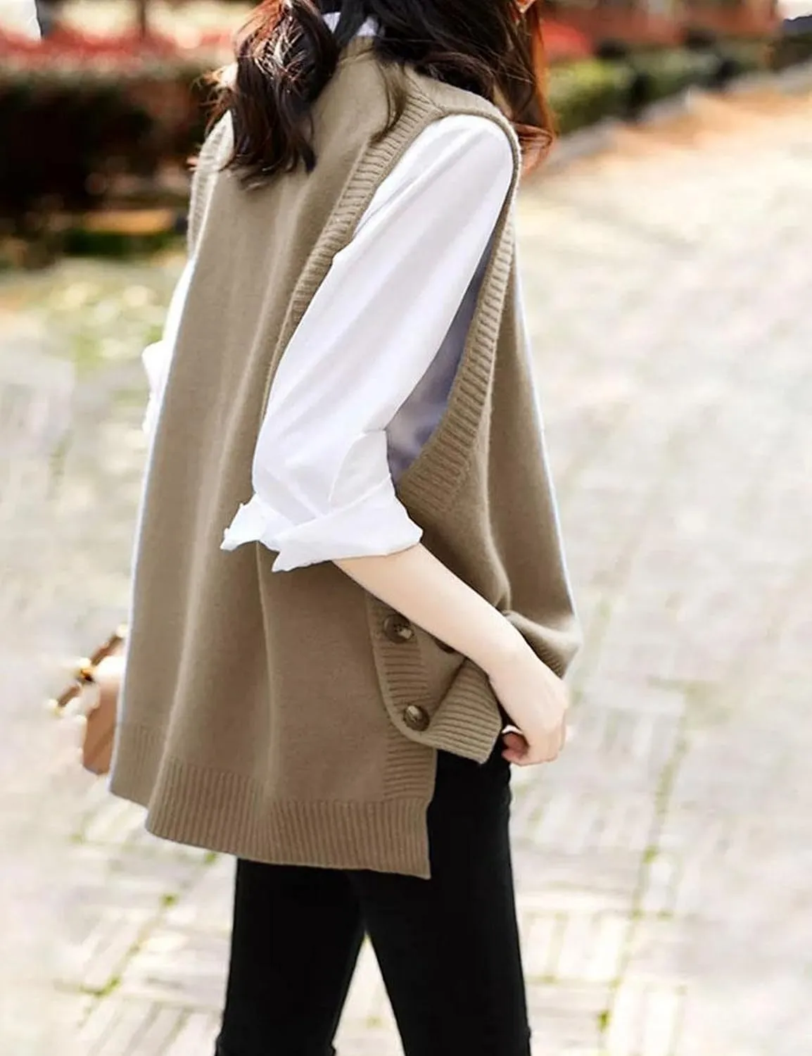 Mingzhu Women's Sleeveless Sweater Vest Round Neck Loose Ribbed Kint Pullover Tops