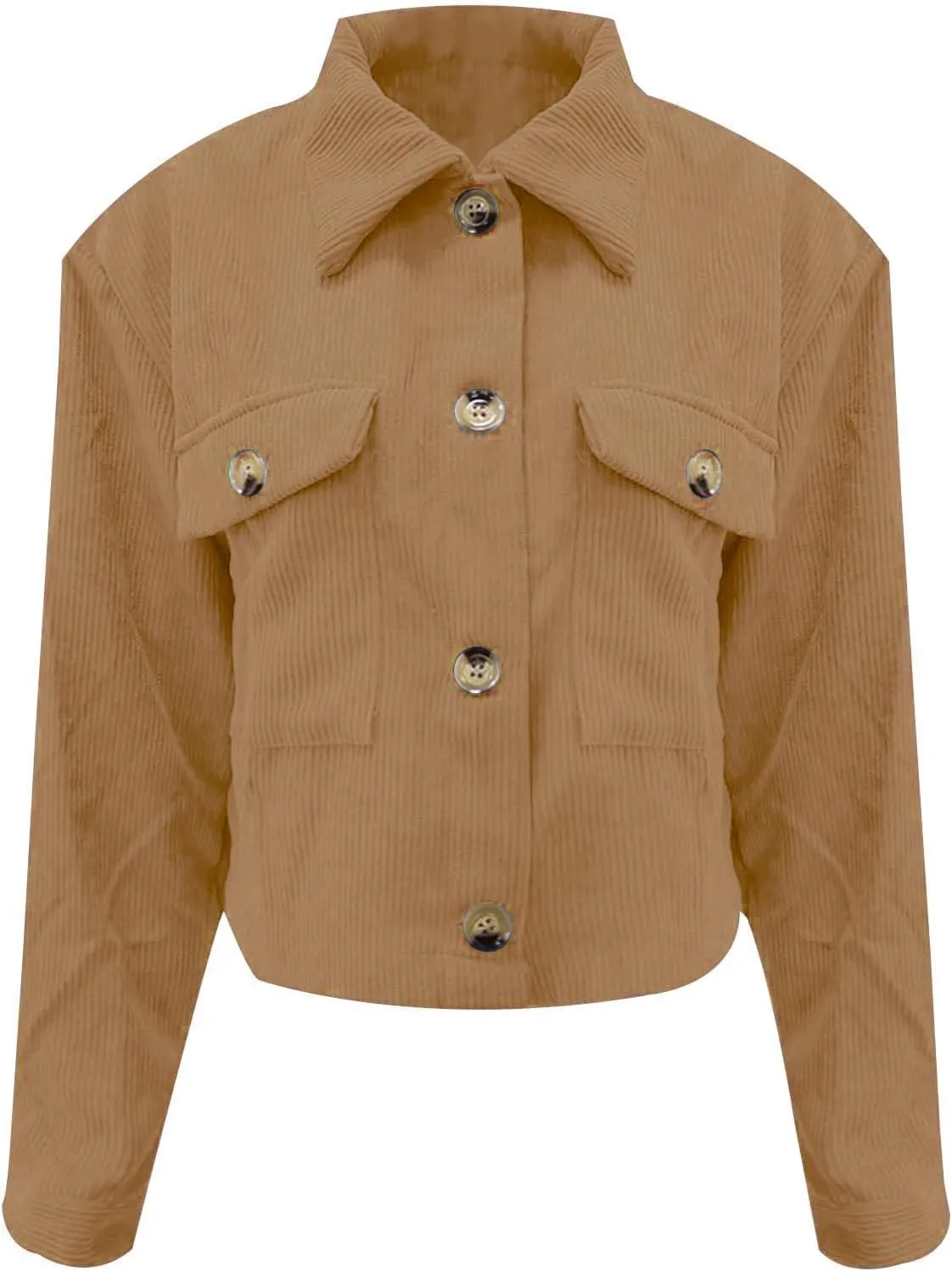 Mmoneyake Corduroy Jacket Women Fashion Cropped Shackets Button Down Crop Jackets Casual Long Sleeve Shirts Fall Coat Tops