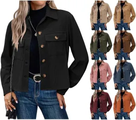 Mmoneyake Corduroy Jacket Women Fashion Cropped Shackets Button Down Crop Jackets Casual Long Sleeve Shirts Fall Coat Tops