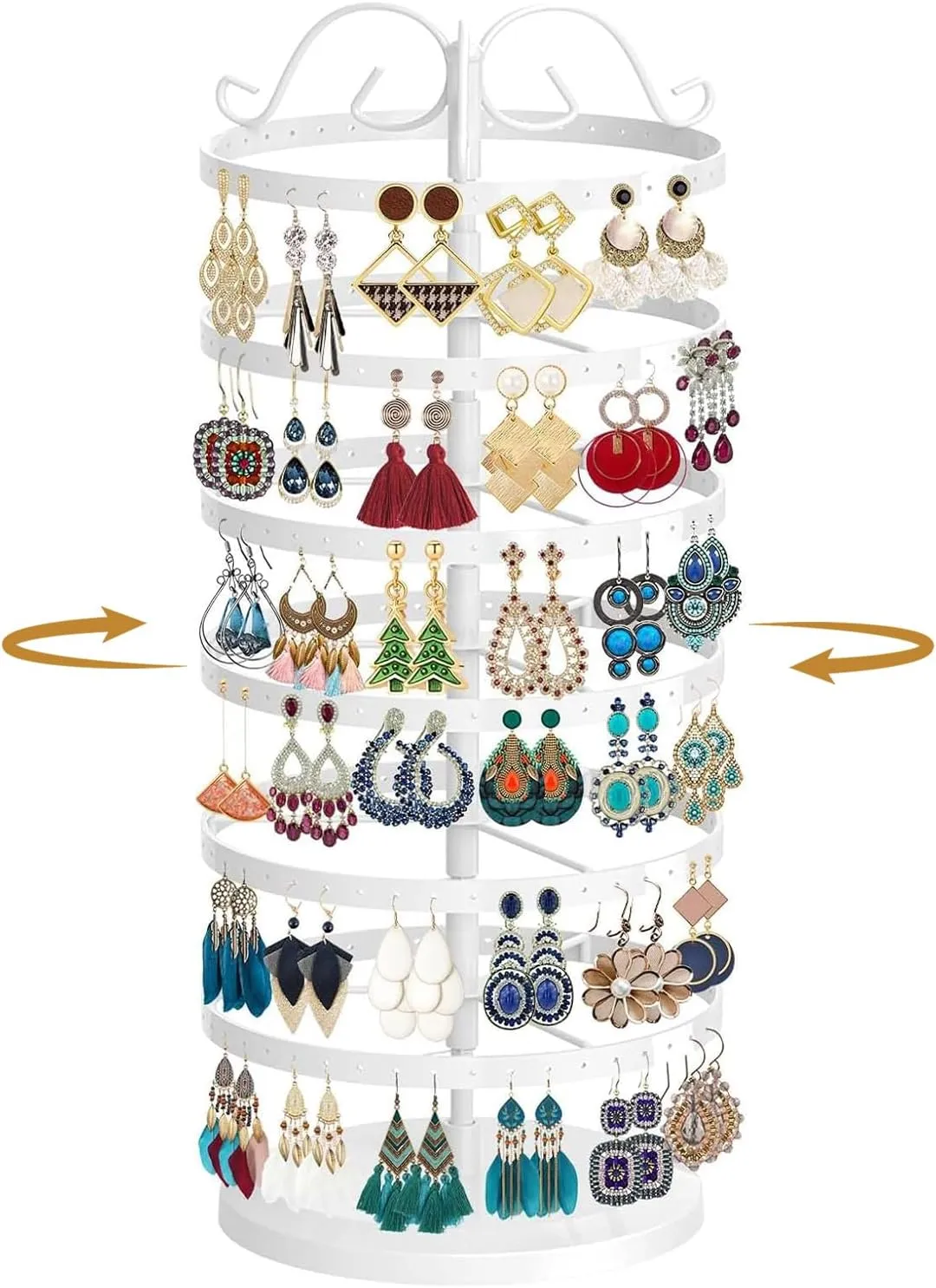 MODOWEY 6 Tier Rotating Metal Earring Holder Organizer Stand Adjustable Display Tree for Women, 264 Holes Large Storage Rack for Stud Post Dangling Hoop, Keep Earrings Neatly Arranged(White)