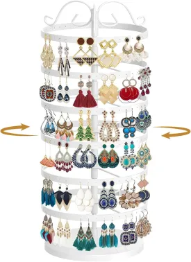 MODOWEY 6 Tier Rotating Metal Earring Holder Organizer Stand Adjustable Display Tree for Women, 264 Holes Large Storage Rack for Stud Post Dangling Hoop, Keep Earrings Neatly Arranged(White)