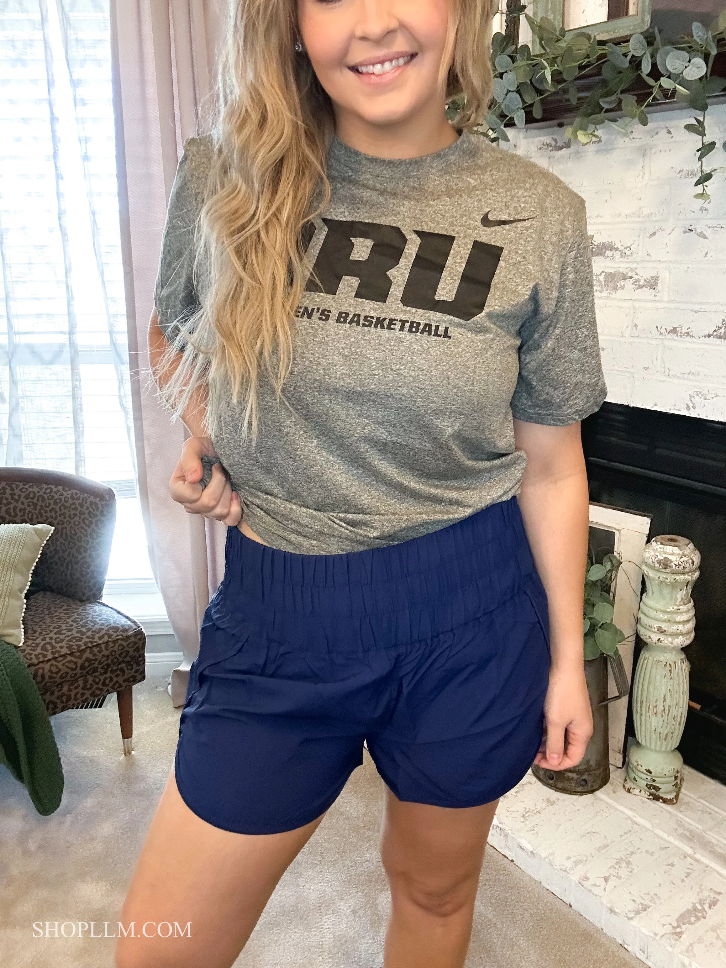 Navy Windbreaker Smocked Shorts