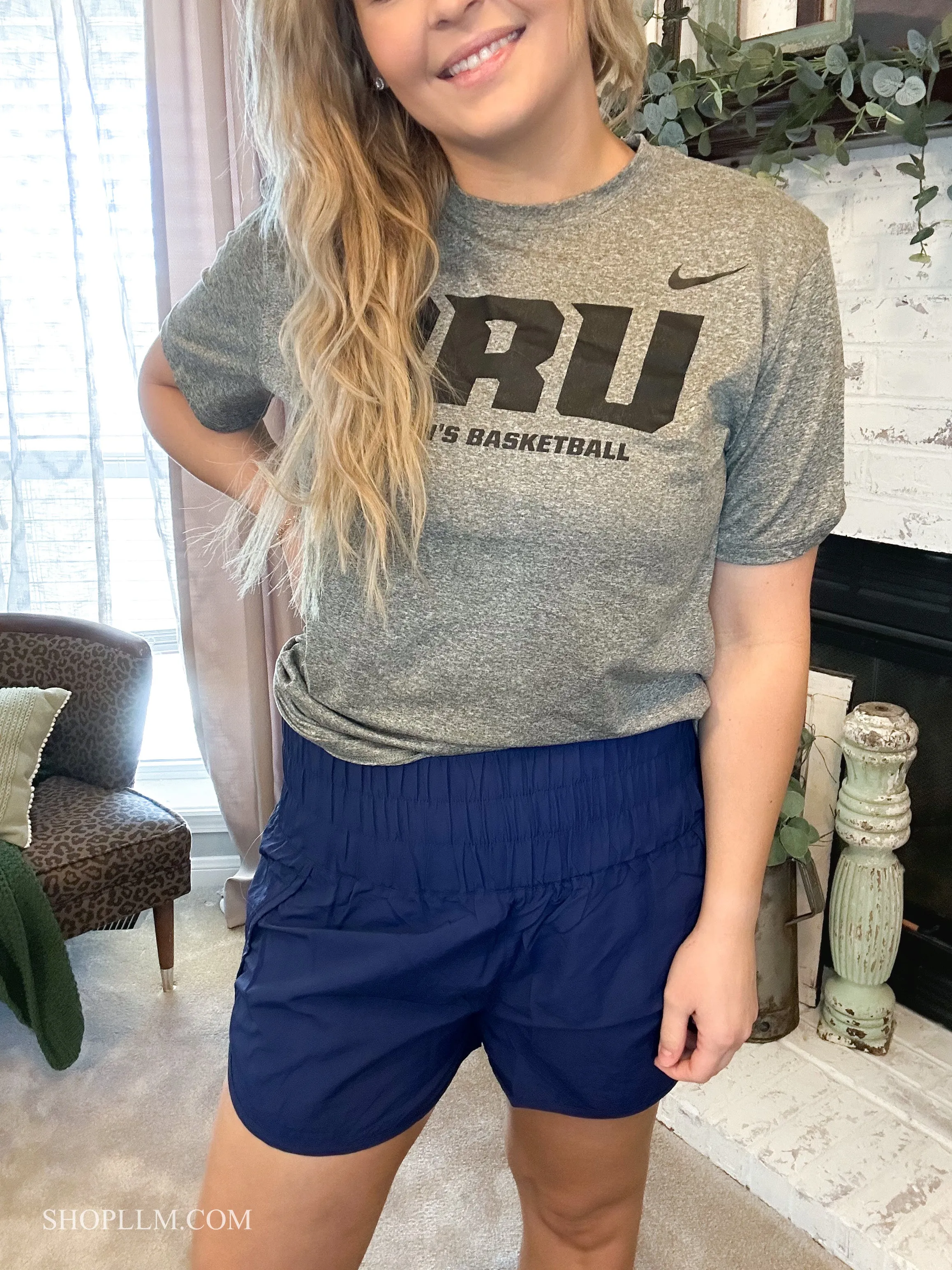 Navy Windbreaker Smocked Shorts