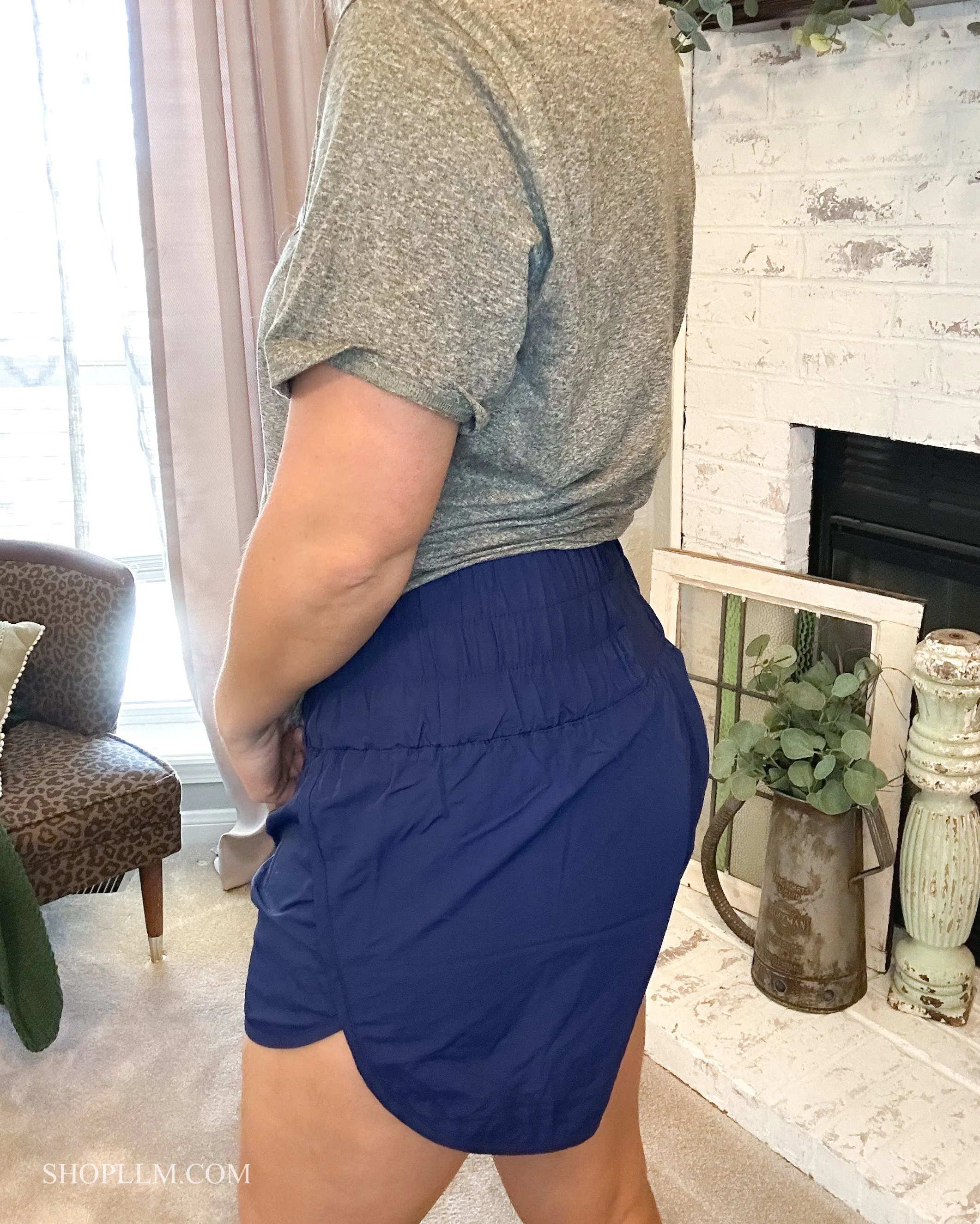 Navy Windbreaker Smocked Shorts