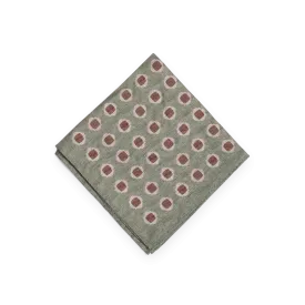Olive Green Printed Linen Pocket Square