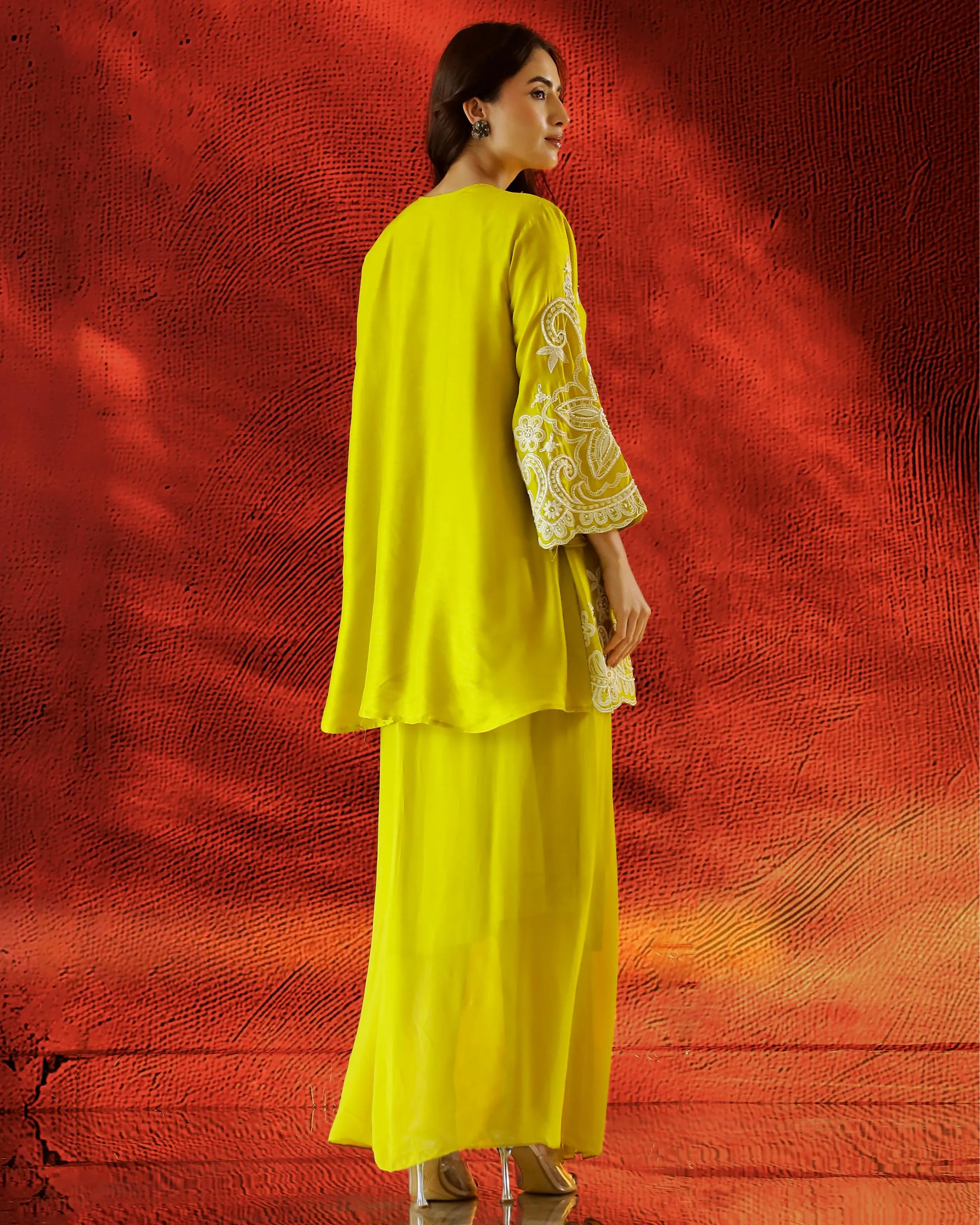 Pear Green Embroidered Raw Silk Kurta Set