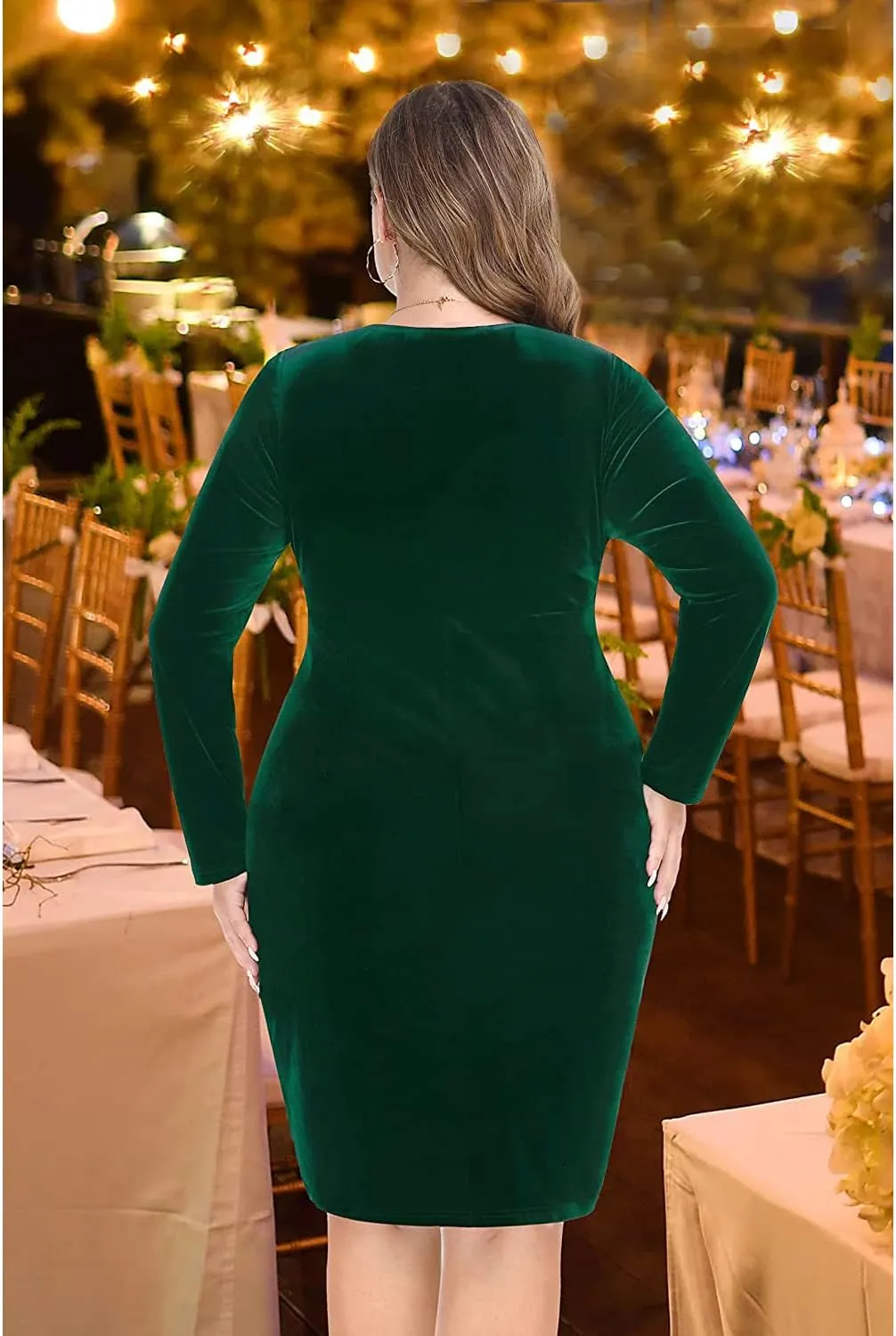 Pinup Fashion Plus Size Velvet Dress Long Sleeve Wrap V Neck Bodycon Sexy Ruched Cocktail Party Mini Dresses Women