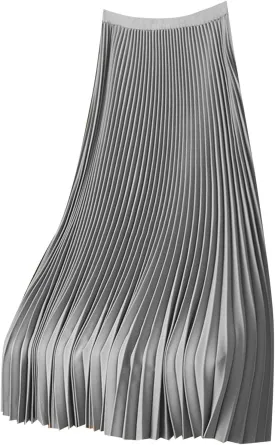 Plus Size Skirts for Women Elastic High Waist Soft Satin Flowy Party Metallic Shiny Accordion Pleated Midi Skirt