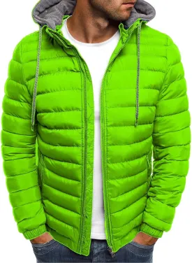 Puffer Jacket Men Fall Winter Thin Quilted Jacket Long Sleeve Padded Coat Casual Zip Up Down Coats Slim Fit Outerwear