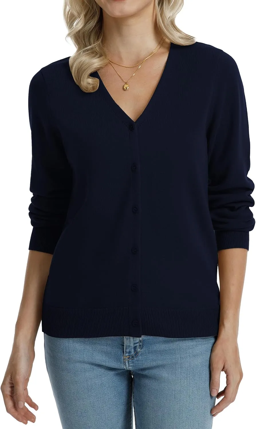 QUALFORT Women's 100% Cotton Lightweight Cardigans Long Sleeve Knitted Button Down Sweater