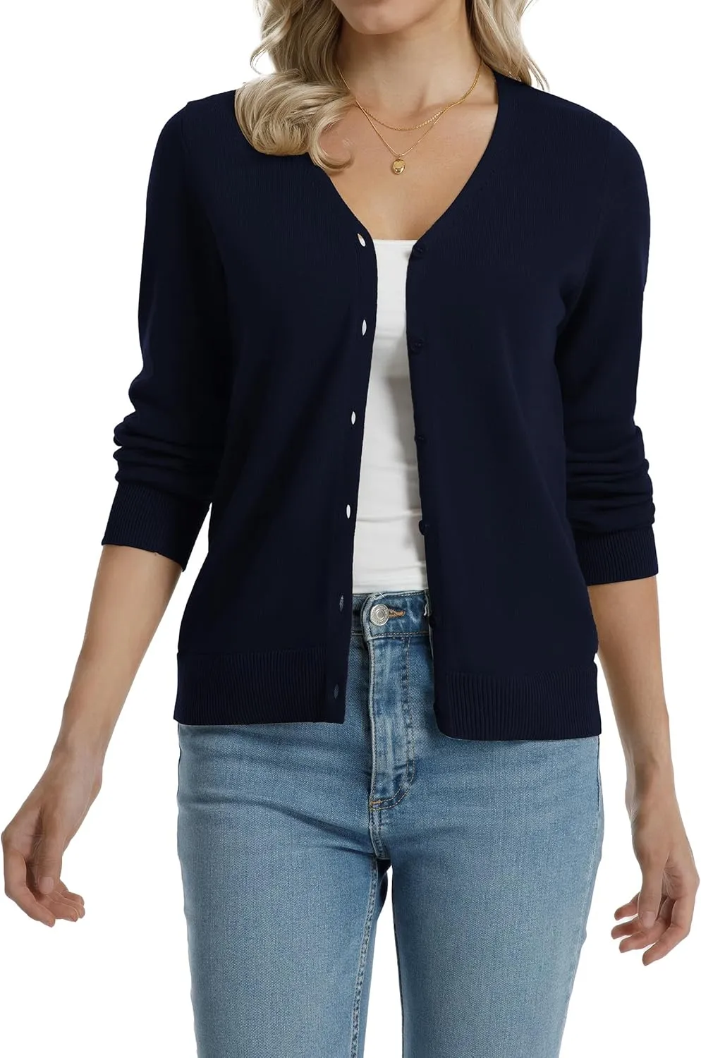 QUALFORT Women's 100% Cotton Lightweight Cardigans Long Sleeve Knitted Button Down Sweater