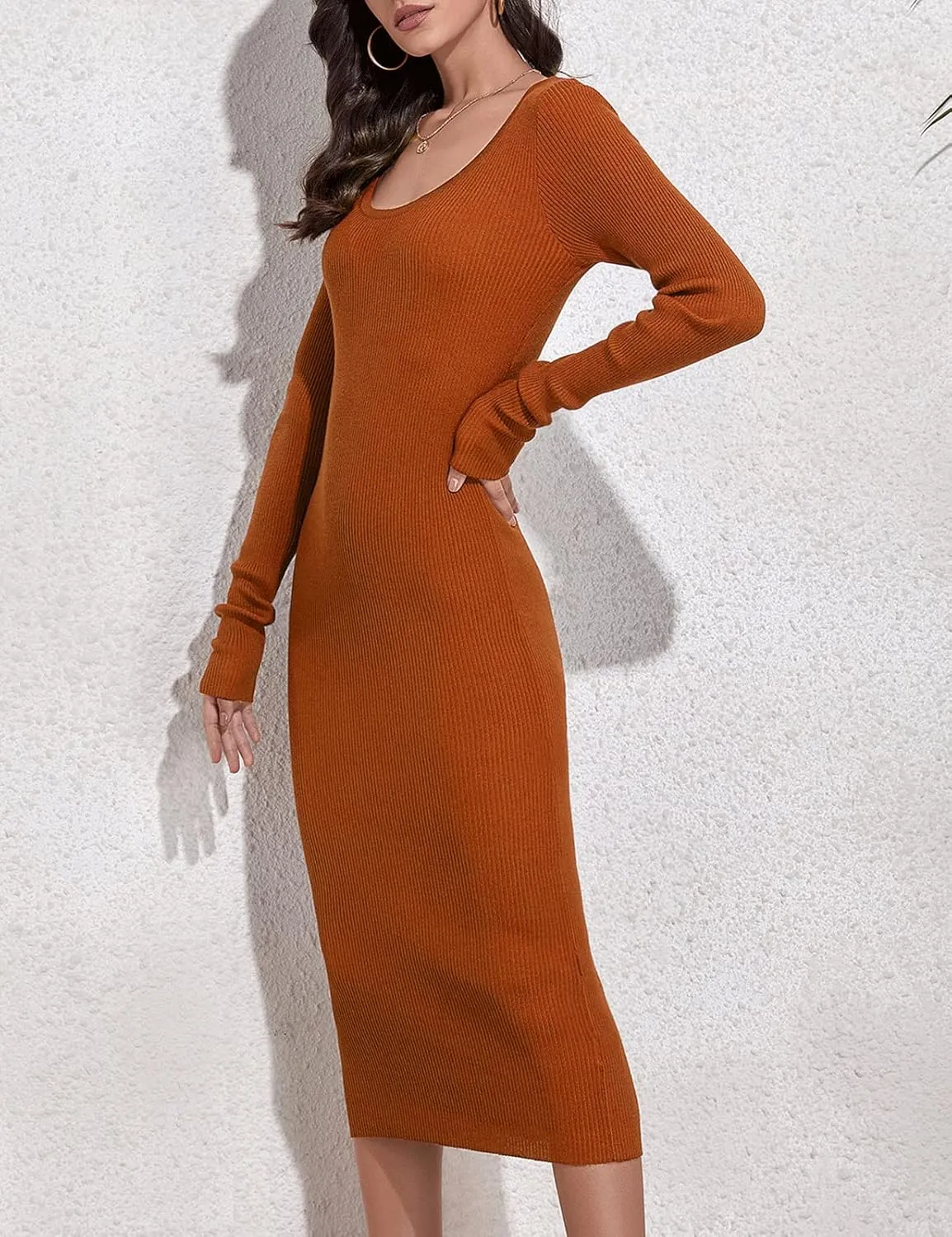 Rocorose Women's Crewneck Pullover Sweater Dress Elasticity Slim Fit Sweater Knitted Bodycon Dresses