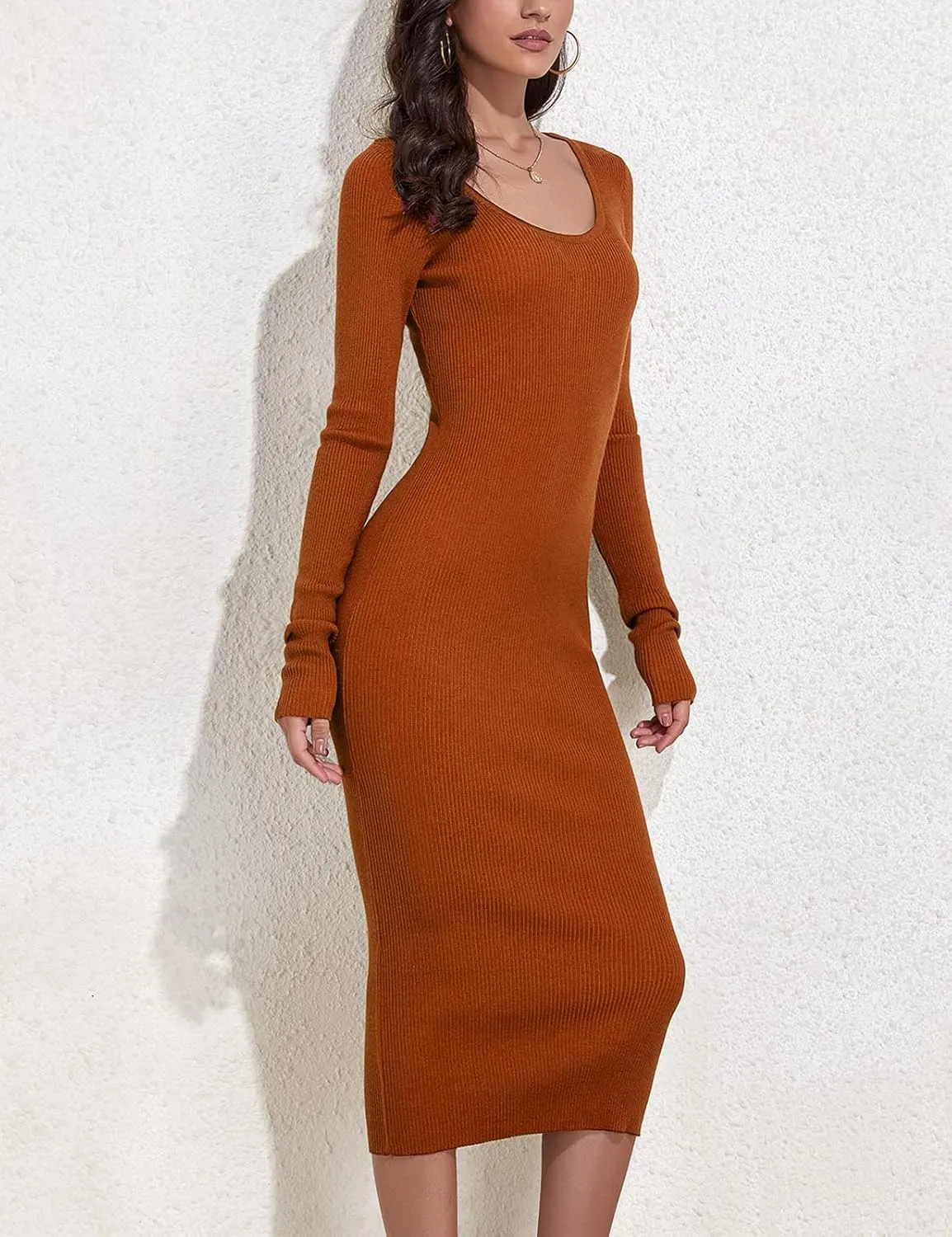 Rocorose Women's Crewneck Pullover Sweater Dress Elasticity Slim Fit Sweater Knitted Bodycon Dresses