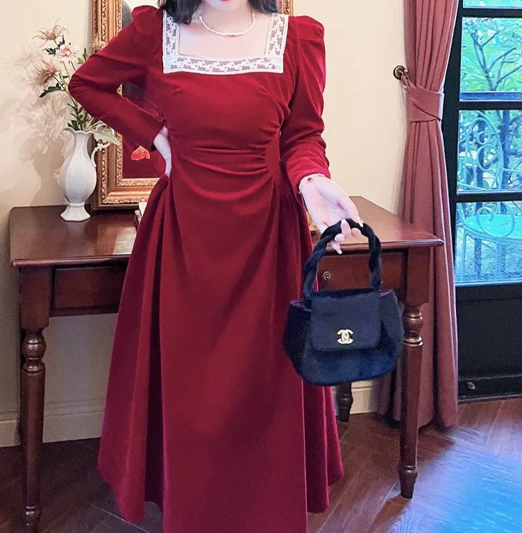 Royalcore Square Collar Velvet Dress